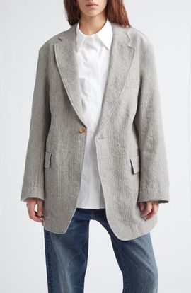 R13 R13 Oversize Ragged Stripe Virgin Wool & Linen Blazer