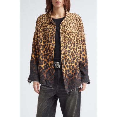 R13 R13 Oversize Shredded Seam Drop Neck Leopard Print Button-Up Shirt