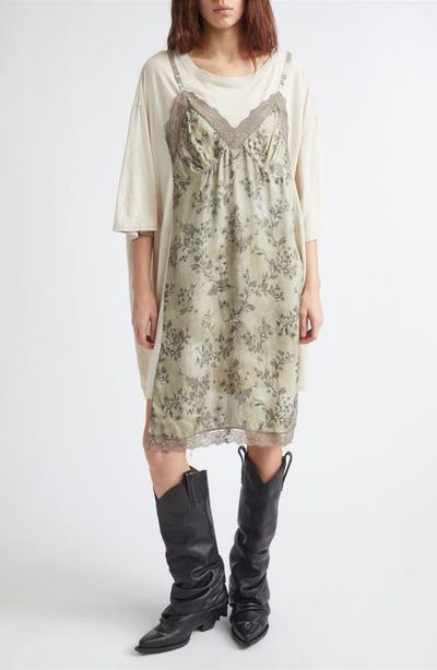 R13 R13 Oversize T-Shirt Dress with Slipdress Appliqué
