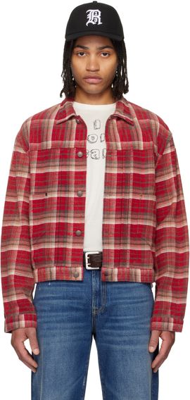 R13 R13 Red Relaxed Pleated Trucker Jacket