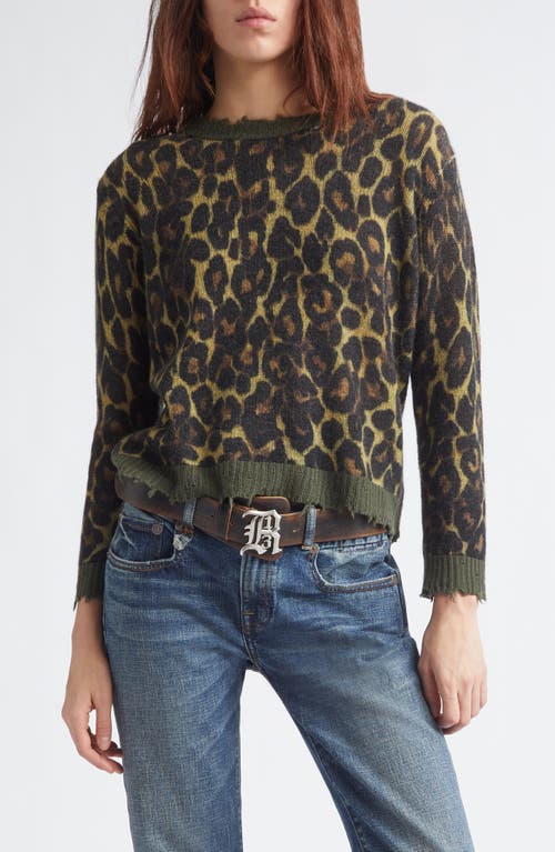 R13 R13 Relaxed Fit Distressed Leopard Print Cashmere Crewneck Sweater
