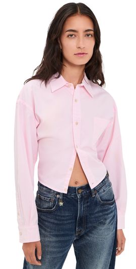 R13 R13 Split Hem Boyfriend Button Down Shirt Light Pink