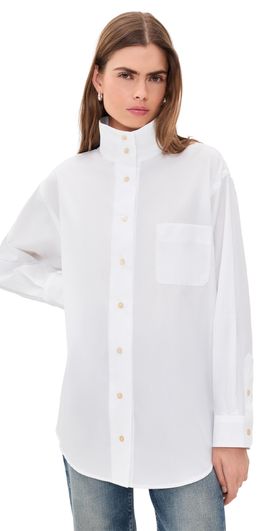 R13 R13 Tall Collar Boyfriend Button Up Shirt White
