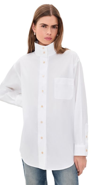 R13 R13 Tall Collar Boyfriend Button Up Shirt White