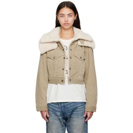 R13 R13 Taupe Double Collar Sherpa Trucker Jacket