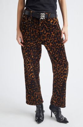 R13 R13 X-Boyfriend Leopard Print Cotton Velveteen Pants