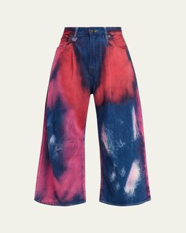 R13 Tie-Dye Cropped Wide-Leg Jeans