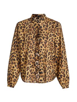 R13 Women's Leopard-Print Ruffle-Trim Cotton Blouse