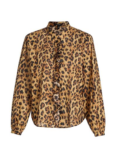 R13 Women's Leopard-Print Ruffle-Trim Cotton Blouse