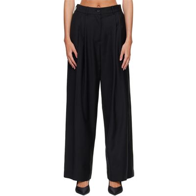 R2W R2W Black Orielle Wool Wide Tapered Trousers
