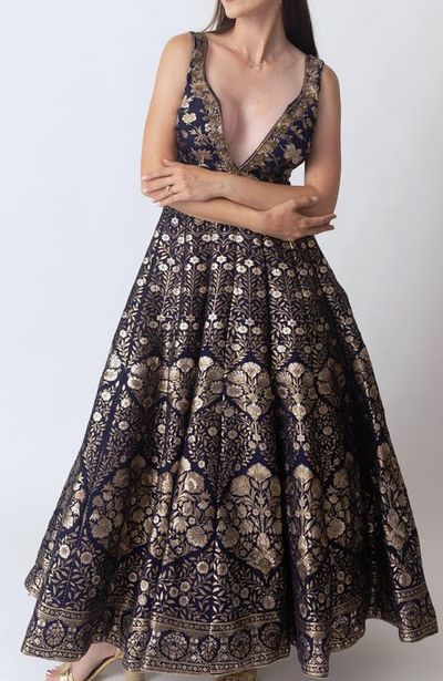 RAAS RAAS Alisha Brocade Plunge Neck Gown