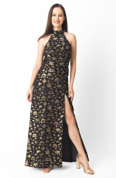 RAAS RAAS Leontine Halter Brocade Gown