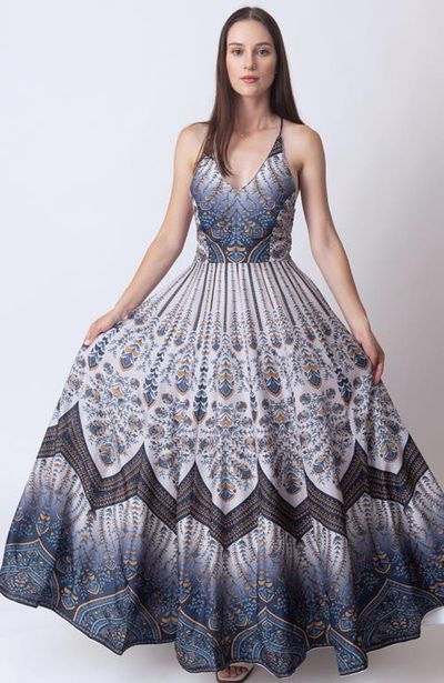 RAAS RAAS Ruba Open Back Printed Long Dress