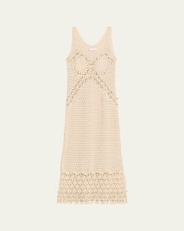 Rabanne Embellished Textured Crochet Knit Midi Dress