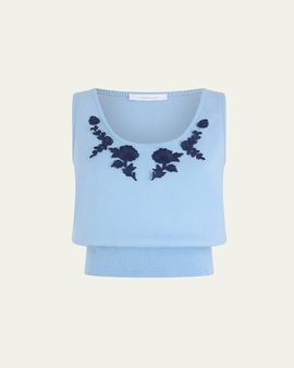 Rabanne Floral Embroidered Rib Knit Sleeveless Sweater