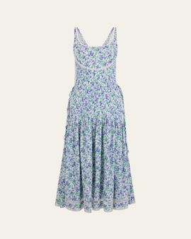 Rabanne Floral Pleated Silk Crepe Sleeveless Midi Dress