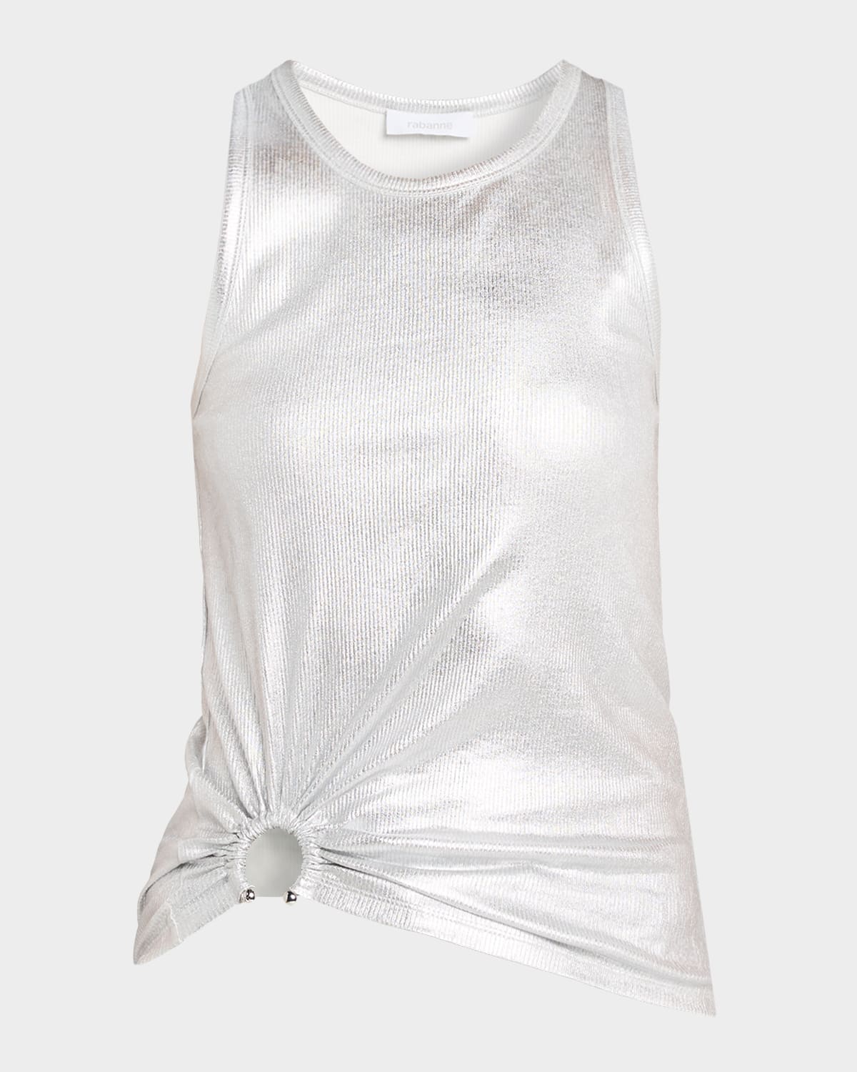 Rabanne Gathered-Ring Foiled Cotton Rib Tank Top