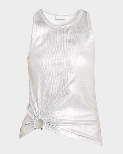 Rabanne Gathered-Ring Foiled Cotton Rib Tank Top