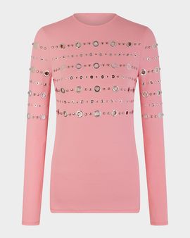 Rabanne Grommet Cutout Jersey Long-Sleeve Top