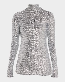Rabanne Grommet Cutout Sequined Turtleneck Top