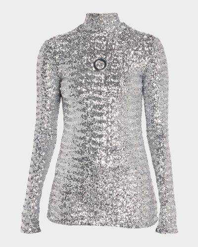 Rabanne Grommet Cutout Sequined Turtleneck Top