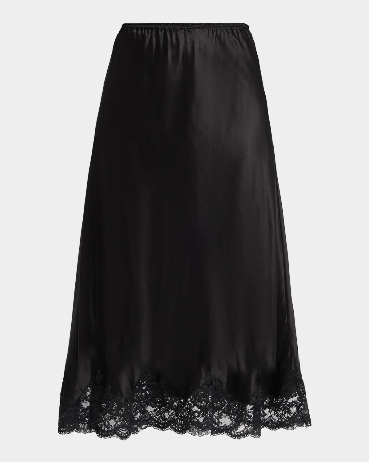 Rabanne Lace-Trim Satin Midi Skirt