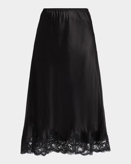 Rabanne Lace-Trim Satin Midi Skirt