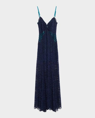 Rabanne Long Lace V-Neck Sleeveless Dress