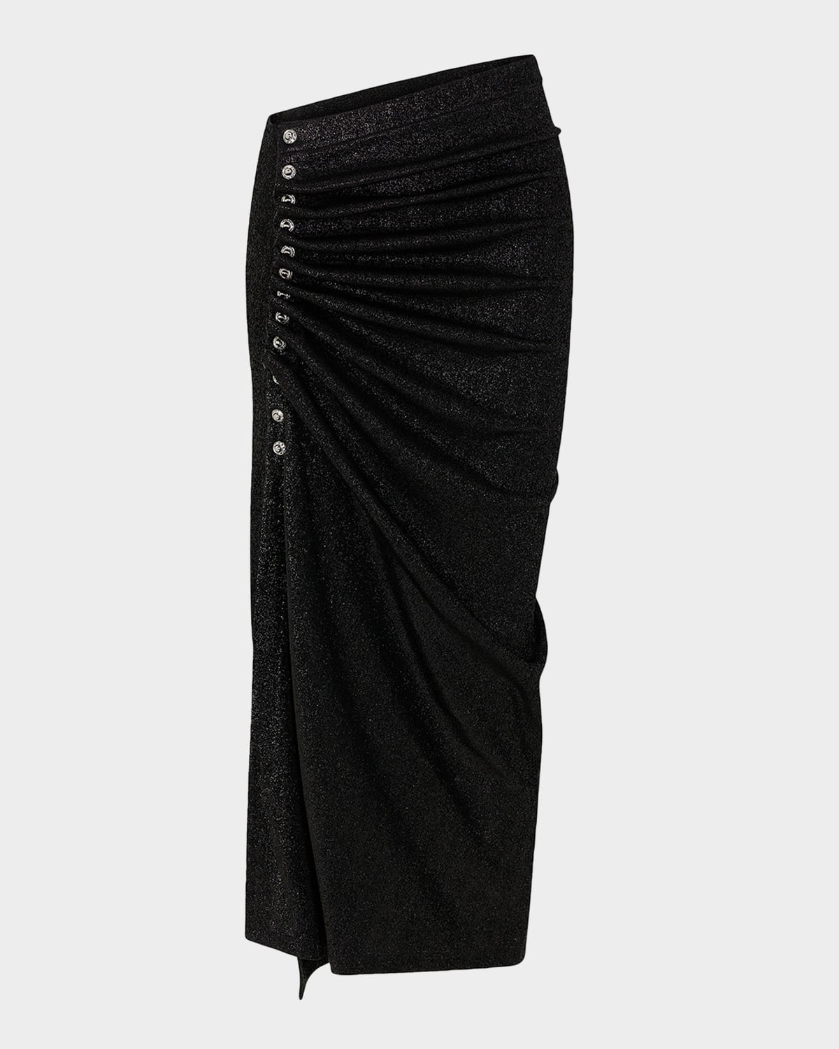 Rabanne Metallic Jersey Ruched Midi Skirt