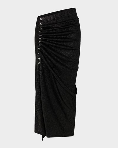 Rabanne Metallic Jersey Ruched Midi Skirt
