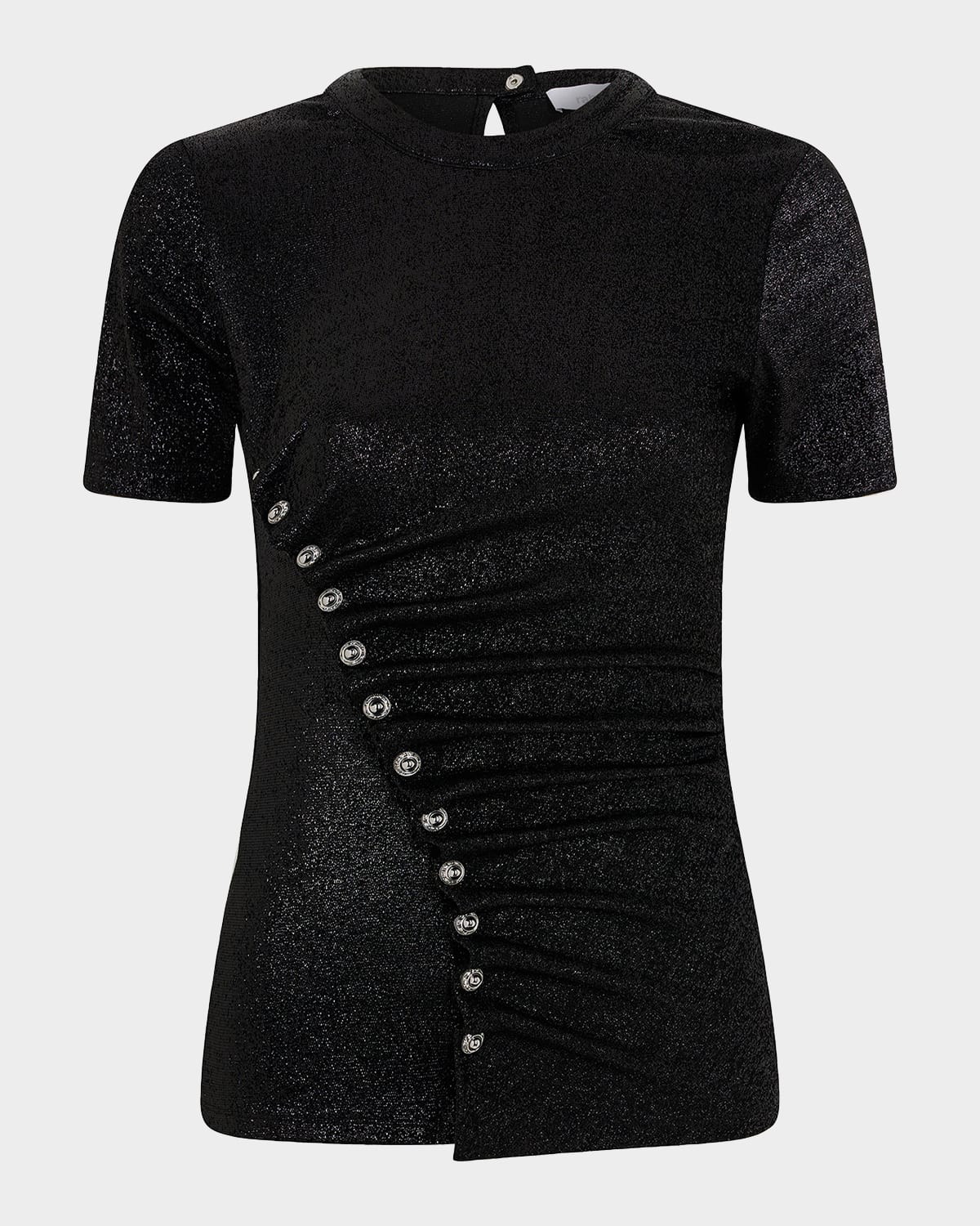 Rabanne Metallic Ruched Short-Sleeve Top