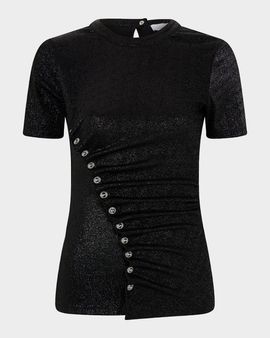 Rabanne Metallic Ruched Short-Sleeve Top
