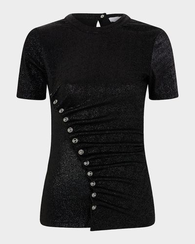 Rabanne Metallic Ruched Short-Sleeve Top