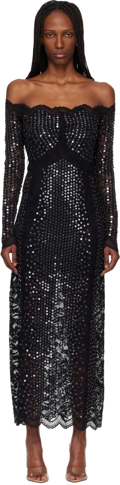 Rabanne Rabanne Black Lace Sequin Midi Dress