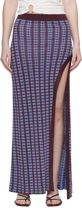 Rabanne Rabanne Blue & Burgundy Knit Midi Skirt