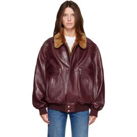 Rabanne Rabanne Burgundy Textured Leather Bomber Jacket