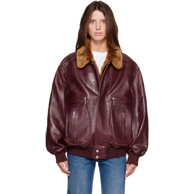 Rabanne Rabanne Burgundy Textured Leather Bomber Jacket