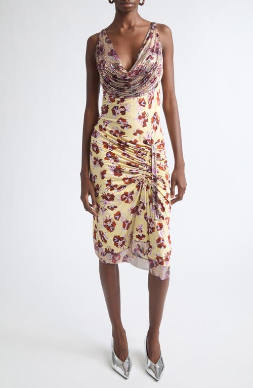 Rabanne Rabanne Chain Mail Floral Ruched Cowl Neck Dress