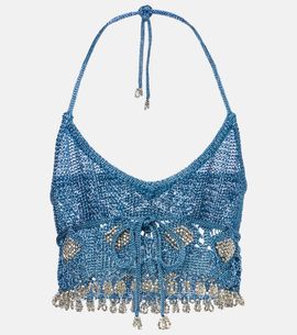 Rabanne Rabanne Crochet embellished lamé crop top