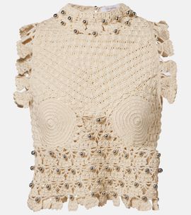 Rabanne Rabanne Embellished cotton crochet top