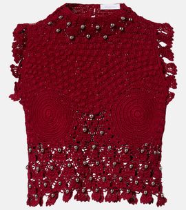 Rabanne Rabanne Embellished crochet cotton top
