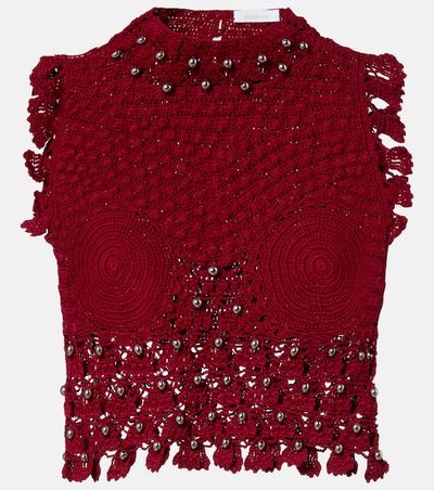 Rabanne Rabanne Embellished crochet cotton top