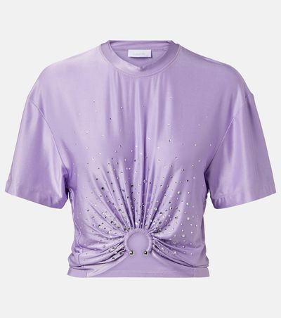 Rabanne Rabanne Embellished ring-detail cropped T-shirt