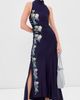 rabanne rabanne Embroidered Draped Jersey Long Dress Sailor Blue - 5