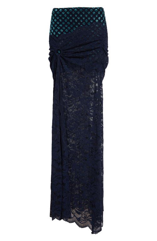 Rabanne Rabanne Embroidered Ruched Stretch Lace Skirt