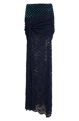 Rabanne Rabanne Embroidered Ruched Stretch Lace Skirt