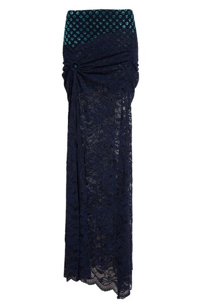 Rabanne Rabanne Embroidered Ruched Stretch Lace Skirt