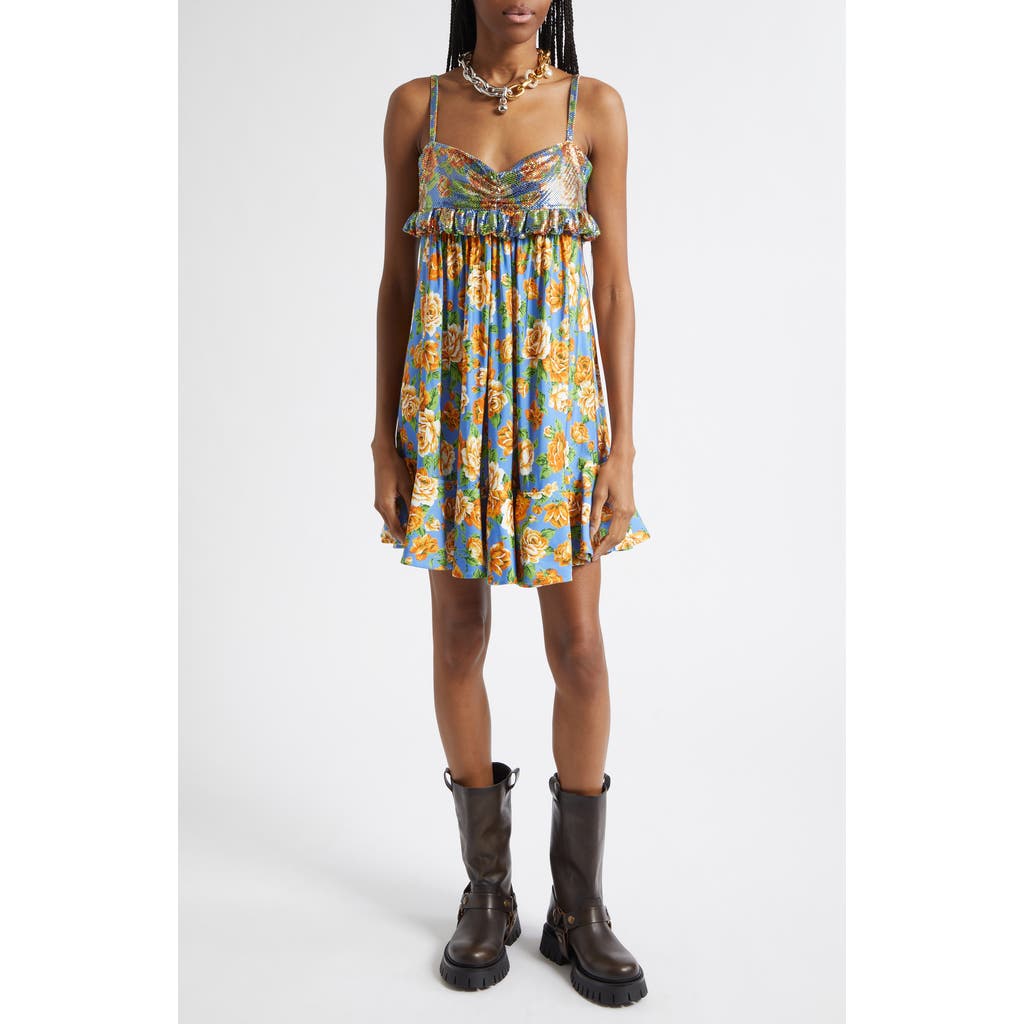 Rabanne Rabanne Floral Chain Mail Bodice Babydoll Dress