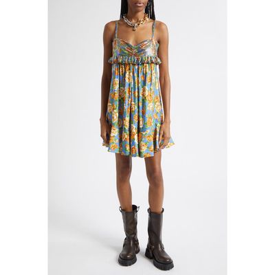 Rabanne Rabanne Floral Chain Mail Bodice Babydoll Dress