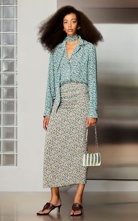 Rabanne Rabanne Floral Ruched Midi Skirt